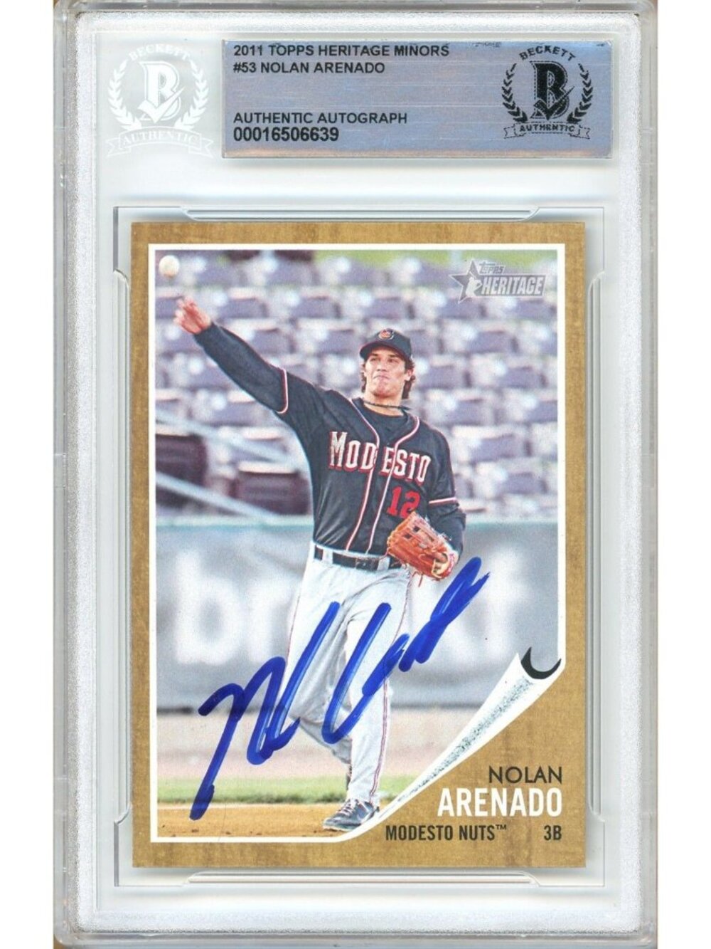 Nolan Arenado Signed 2011 Topps Heritage Minors #53 RC Rockies BAS Slabbed Auto